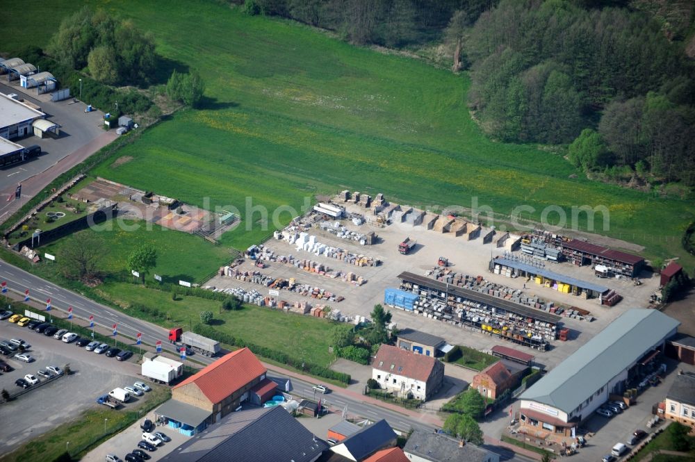 Schwanebeck from above - Material trading on the village road in the 16341 Panketal Schwanebeck