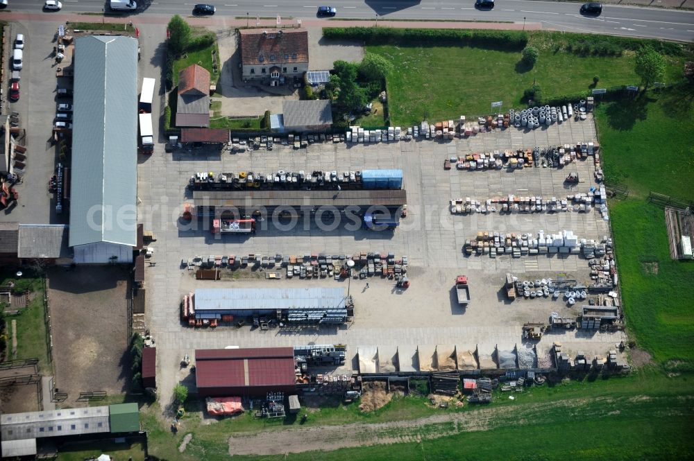 Schwanebeck from above - Material trading on the village road in the 16341 Panketal Schwanebeck