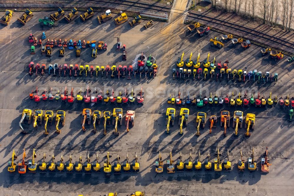 Aerial image Dormagen - Construction and agricultural machinery storage area of Euro Auctions GmbH in the industrial area in Dormagen in North Rhine-Westphalia