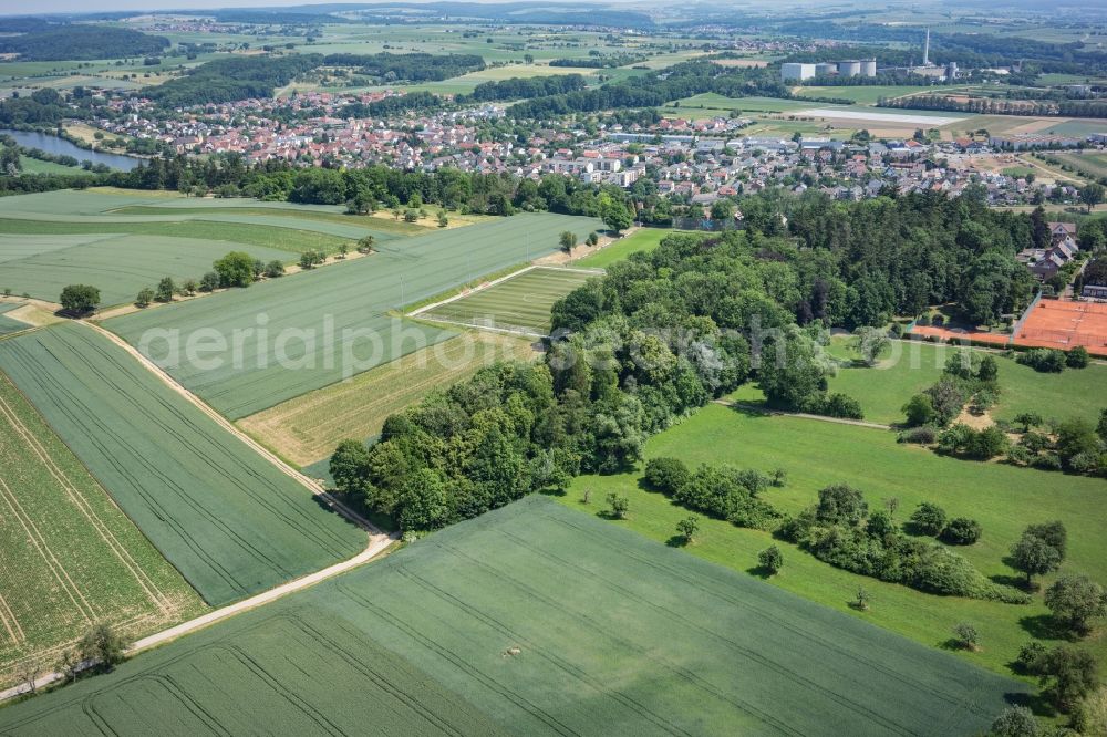 Offenau from above - Row of trees and digging in a field edge in Offenau in the state Baden-Wuerttemberg