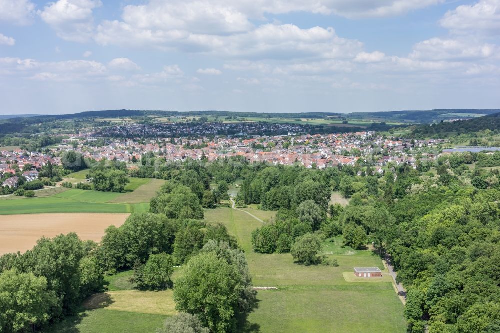 Remchingen from the bird's eye view: Row of trees and digging in a field edge in Remchingen in the state Baden-Wuerttemberg