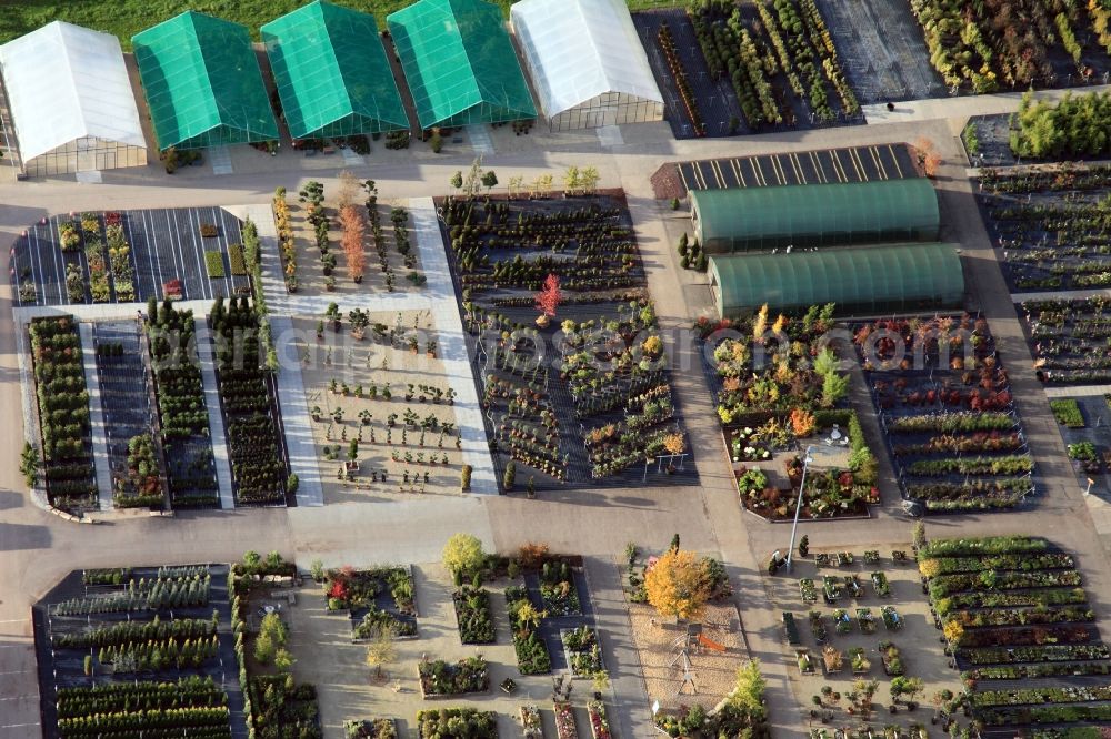 Aerial image Merzig - Tree nursery and market garden in the Ballern part of the town of Merzig in the state of Saarland. Trees, bushes, flower beds and greenhouses are arranged symmetrically on the compound of the Leick tree nursery company in the North of Ballern