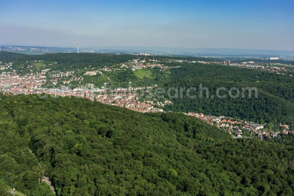 Stuttgart from the bird's eye view: Treetops in a wooded area destrict Heslach in Stuttgart in the state Baden-Wuerttemberg