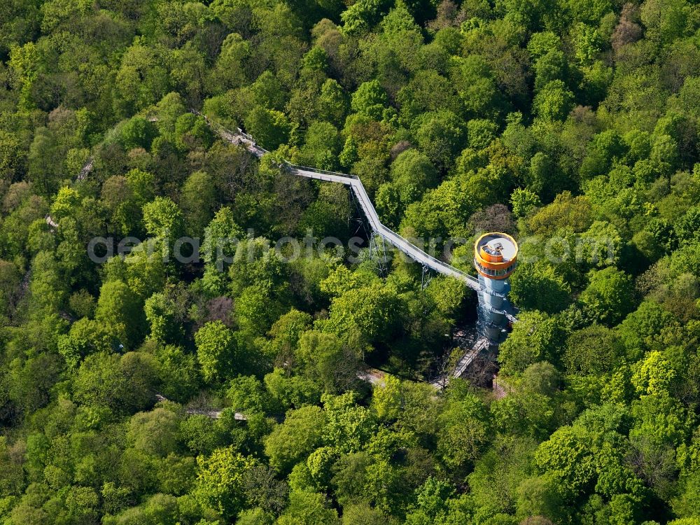 Bad Langensalza from above - Tree - tower in the nature trail in Thuringia Hainich. This nature trail is located in the Forest of Bad Langensalza and the building is owned by the city. The project is operated by the Reko GmbH and costs 1.8 million euros. The path is 306 m long and 24.5 m height ends in visible light on the tree tower. The trail can be visited all year round