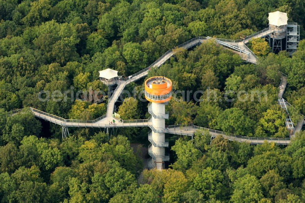 Bad Langensalza from the bird's eye view: Tree - tower in the nature trail in Thuringia Hainich. This nature trail is located in the Forest of Bad Langensalza and the building is owned by the city. The project is operated by the Reko GmbH and costs 1.8 million euros. The path is 306 m long and 24.5 m height ends in visible light on the tree tower. The trail can be visited all year round