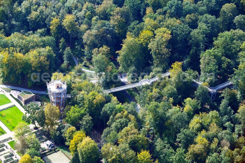 Bad Iburg from above - Park of Baumkronenweg and Aussichtsturm of LAGA Landesgartenschau in Bad Iburg in the state Lower Saxony, Germany