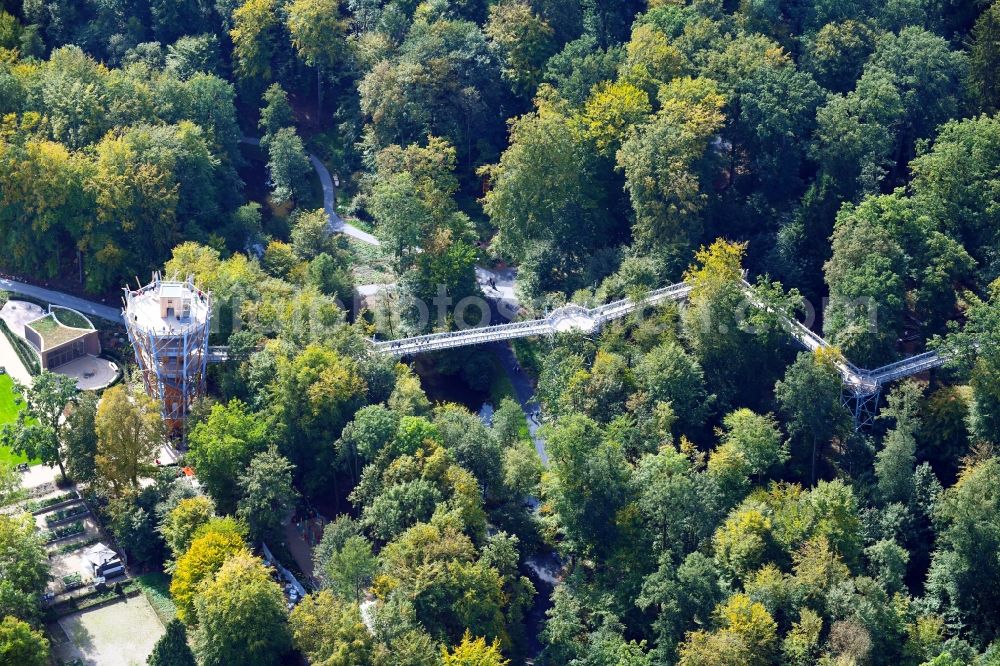 Bad Iburg from the bird's eye view: Park of Baumkronenweg and Aussichtsturm of LAGA Landesgartenschau in Bad Iburg in the state Lower Saxony, Germany