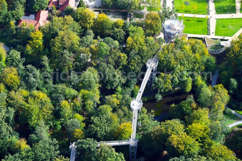 Bad Iburg from the bird's eye view: Park of Baumkronenweg and Aussichtsturm of LAGA Landesgartenschau in Bad Iburg in the state Lower Saxony, Germany