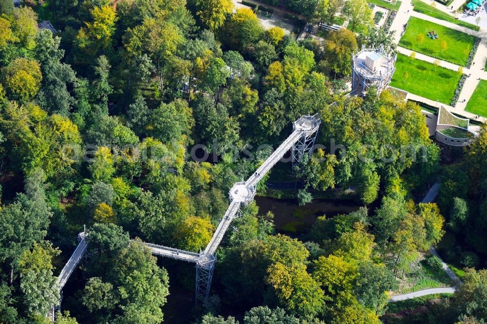 Aerial image Bad Iburg - Park of Baumkronenweg and Aussichtsturm of LAGA Landesgartenschau in Bad Iburg in the state Lower Saxony, Germany