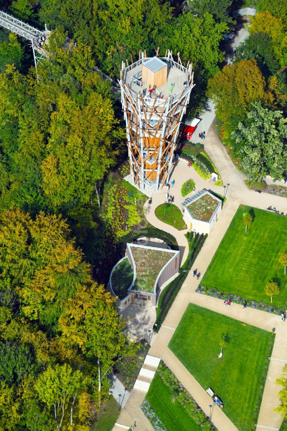 Aerial image Bad Iburg - Park of Baumkronenweg and Aussichtsturm of LAGA Landesgartenschau in Bad Iburg in the state Lower Saxony, Germany