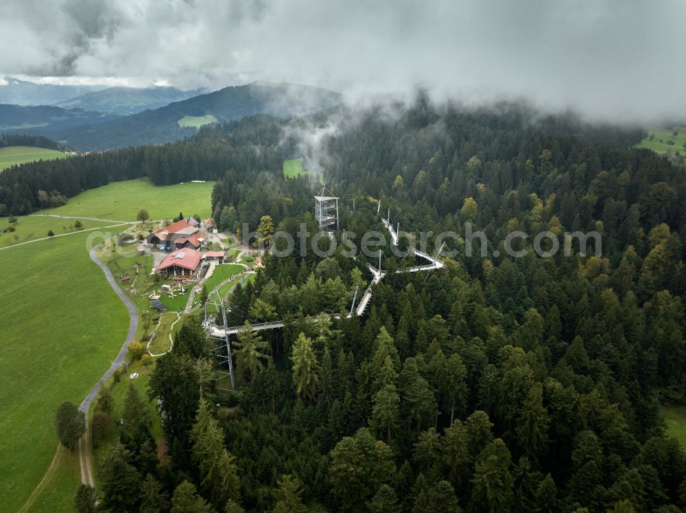 Aerial photograph Scheidegg - Skywalk Allgaeu treetop walk in Oberschwenden near Scheidegg, Allgaeu in the state of Bavaria, Germany