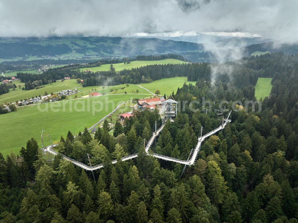 Scheidegg from the bird's eye view: Skywalk Allgaeu treetop walk in Oberschwenden near Scheidegg, Allgaeu in the state of Bavaria, Germany