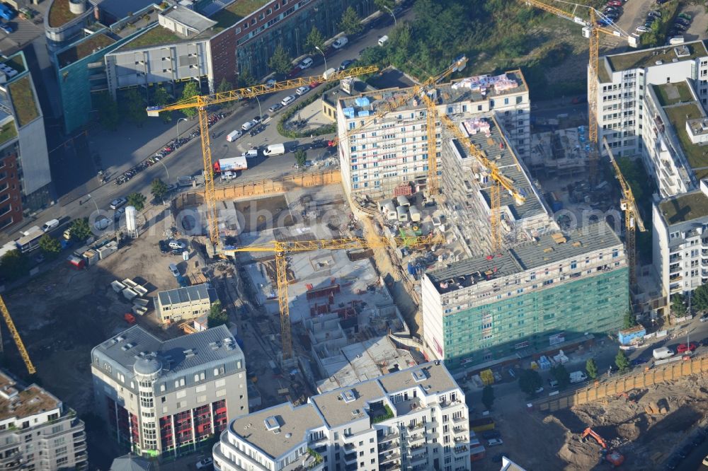 Aerial photograph Berlin - View of the building project Berliner Neue Mitte. Berliner Neue Mitte shall contain 113 condominia. Provider of this projext is Baywobau Baubetreuung GmbH