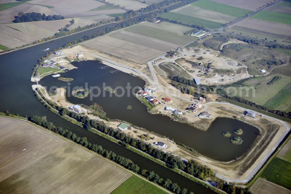 Aerial photograph Bortfeld - Blick auf das Bauprojekt Marina Bortfeld nahe der Gemeinde Bortfeld im Landkreis Peine in Niedersachsen. Hier entsteht ein Wohngebiet mit Hafenanlage. View to the construction project Marina Bortfeld, near the small town Bortfeld in the administrative district Peine in Niedersachsen. Here is build an housing area with an harbour.