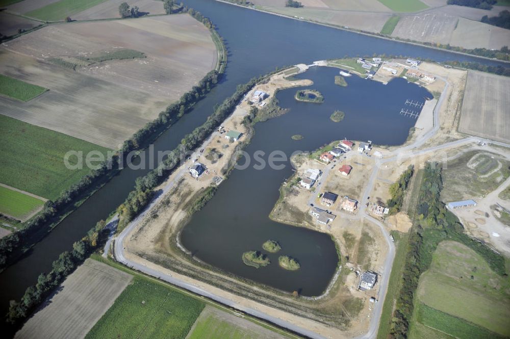 Aerial photograph Bortfeld - Blick auf das Bauprojekt Marina Bortfeld nahe der Gemeinde Bortfeld im Landkreis Peine in Niedersachsen. Hier entsteht ein Wohngebiet mit Hafenanlage. View to the construction project Marina Bortfeld, near the small town Bortfeld in the administrative district Peine in Niedersachsen. Here is build an housing area with an harbour.