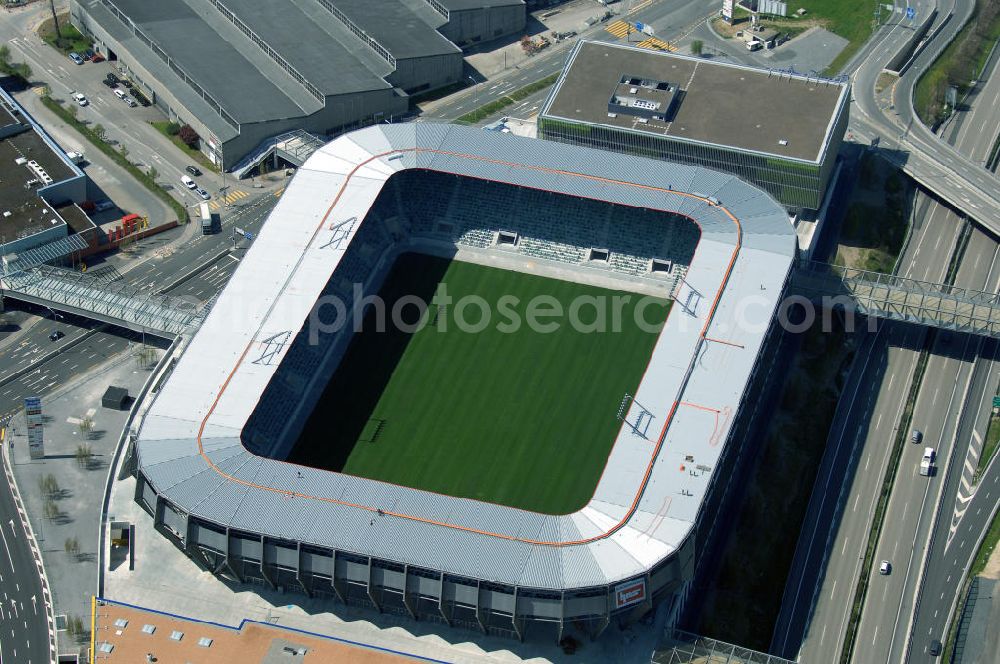 Aerial photograph St. Gallen - Blick auf die Baustelle der AFG Arena, sie ist das künftige Fussballstadion des FC St. Gallen im Westen der Stadt St. Gallen.Am 14. September 2005 erfolgte nach fast zehnjähriger Planung der Spatenstich für die AFG Arena mit einem Fassungsvermögen von 20'300 Zuschauern. Davon entfallen 15'530 auf Sitzplätze und 4'770 auf Stehplätze. Für internationale Spiele können die 4'770 Stehplätze in 2'578 Sitzplätze umgewandelt werden, sodass eine Sitzplatzkapazität von 18'117 entsteht. benannt nach der AFG Arbonia-Forster-Holding mit Sitz in Arbon. Es ist das erste Schweizer Stadion, welches nach einem kommerziellen Unternehmen benannt wird. Das vorher unter dem Arbeitstitel Stadion West benannte Stadion soll ab 2008 das als Dauerprovisorium erweiterte Espenmoos ablösen.