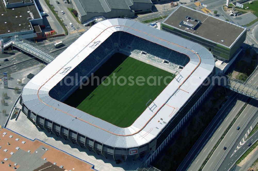 St. Gallen from the bird's eye view: Blick auf die Baustelle der AFG Arena, sie ist das künftige Fussballstadion des FC St. Gallen im Westen der Stadt St. Gallen.Am 14. September 2005 erfolgte nach fast zehnjähriger Planung der Spatenstich für die AFG Arena mit einem Fassungsvermögen von 20'300 Zuschauern. Davon entfallen 15'530 auf Sitzplätze und 4'770 auf Stehplätze. Für internationale Spiele können die 4'770 Stehplätze in 2'578 Sitzplätze umgewandelt werden, sodass eine Sitzplatzkapazität von 18'117 entsteht. benannt nach der AFG Arbonia-Forster-Holding mit Sitz in Arbon. Es ist das erste Schweizer Stadion, welches nach einem kommerziellen Unternehmen benannt wird. Das vorher unter dem Arbeitstitel Stadion West benannte Stadion soll ab 2008 das als Dauerprovisorium erweiterte Espenmoos ablösen.