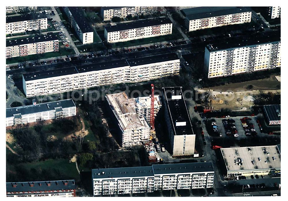 Berlin-Weißensee from above - Baustelle der Albert-Schweizer-Stiftung auf dem Gelände des Altenpflegeheimes an der Buschallee in Berlin Weißensee