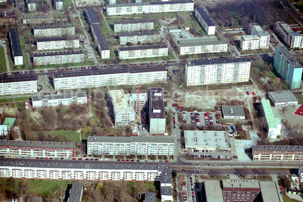 Berlin Weißensee from above - Baustelle der Albert-Schweizer-Stiftung auf dem Gelände des Altenpflegeheimes an der Buschallee in Berlin Weißensee