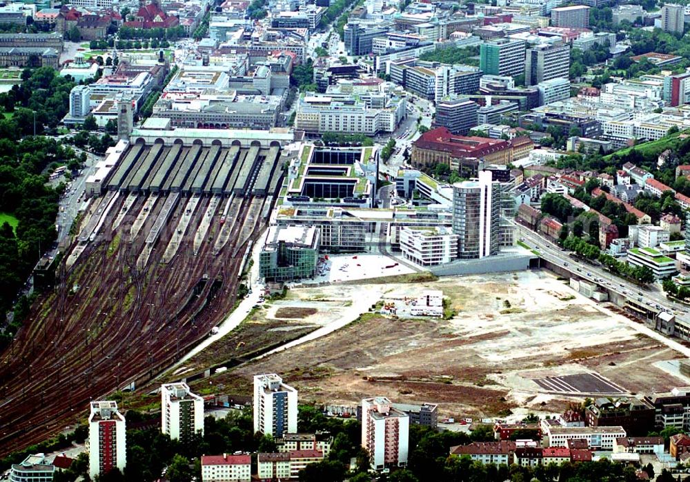 Stuttgart / Baden - Württemberg from above - Blick auf die Baustelle des alten Güterbahnhofs in Stuttgart. Hinter dem Hauptbahnhof und der Landesbank Baden - Würtemberg.