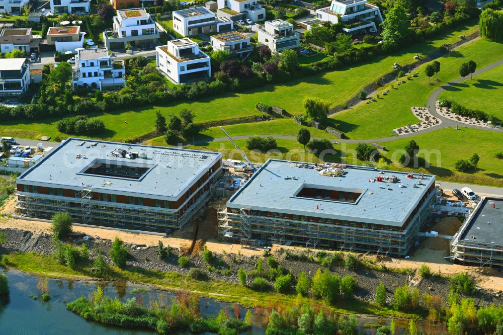 Zwenkau from above - Construction site from the construction of a senior and age-appropriate residential complex aiutanda Lebenspark on Zwenkauer See on street Steife Brise in Zwenkau in the state Saxony, Germany