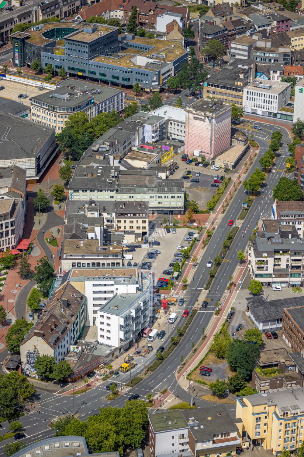 Aerial image Hamm - Construction site from the construction of a senior and age-appropriate residential complex Kleist-Residenz Neue Bahnhofstrasse in Hamm at Ruhrgebiet in the state North Rhine-Westphalia, Germany