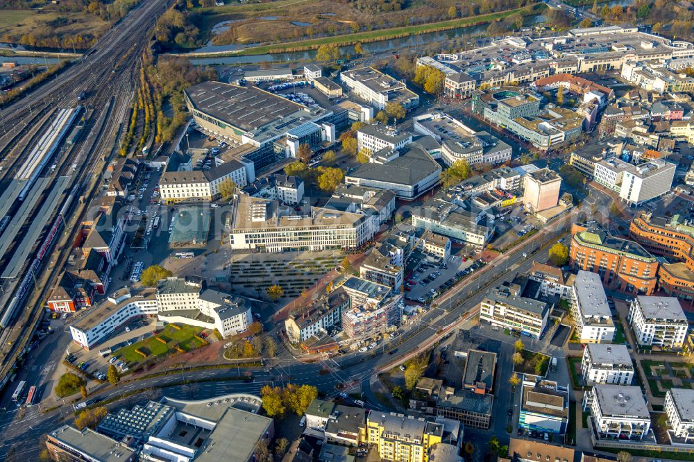 Hamm from the bird's eye view: Construction site from the construction of a senior and age-appropriate residential complex Kleist-Residenz Neue Bahnhofstrasse in Hamm at Ruhrgebiet in the state North Rhine-Westphalia, Germany