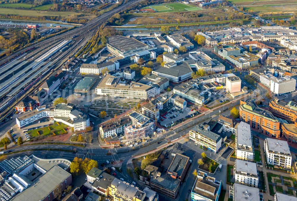 Aerial image Hamm - Construction site from the construction of a senior and age-appropriate residential complex Kleist-Residenz Neue Bahnhofstrasse in Hamm at Ruhrgebiet in the state North Rhine-Westphalia, Germany