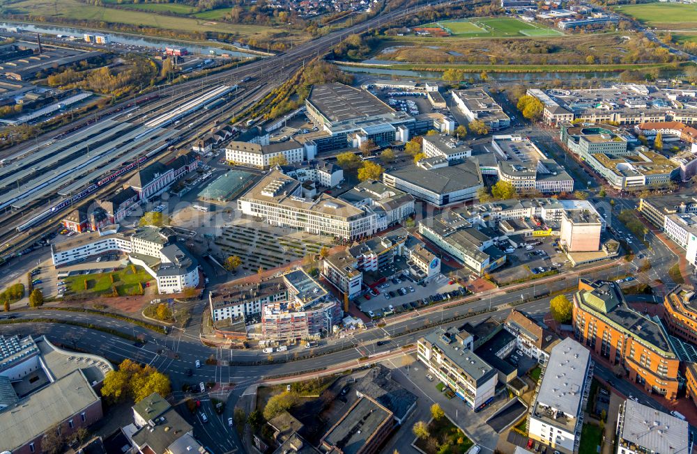 Aerial photograph Hamm - Construction site from the construction of a senior and age-appropriate residential complex Kleist-Residenz Neue Bahnhofstrasse in Hamm at Ruhrgebiet in the state North Rhine-Westphalia, Germany