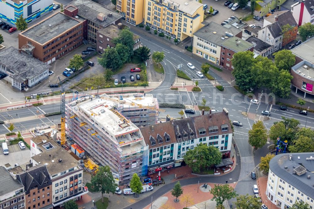 Hamm from above - Construction site from the construction of a senior and age-appropriate residential complex Kleist-Residenz Neue Bahnhofstrasse in the district Heessen in Hamm at Ruhrgebiet in the state North Rhine-Westphalia, Germany