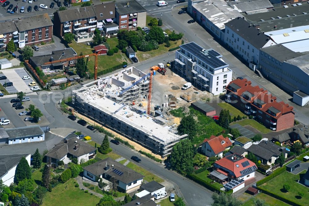 Hamm from the bird's eye view: Construction site from the construction of a senior and age-appropriate residential complex on Seeburger Strasse in the district Heessen in Hamm at Ruhrgebiet in the state North Rhine-Westphalia, Germany