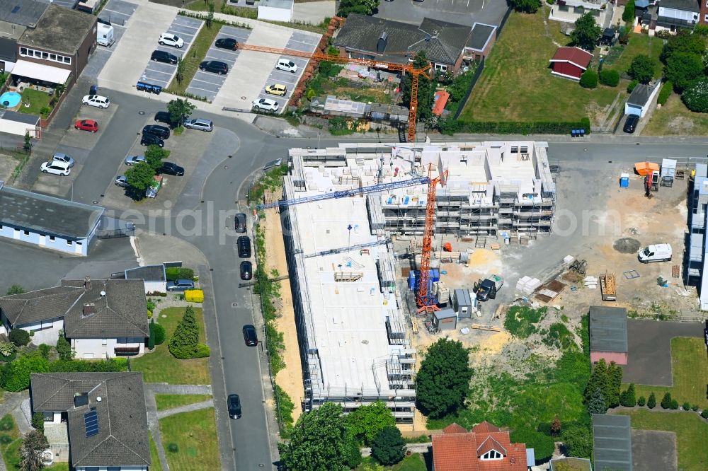 Aerial photograph Hamm - Construction site from the construction of a senior and age-appropriate residential complex on Seeburger Strasse in the district Heessen in Hamm at Ruhrgebiet in the state North Rhine-Westphalia, Germany