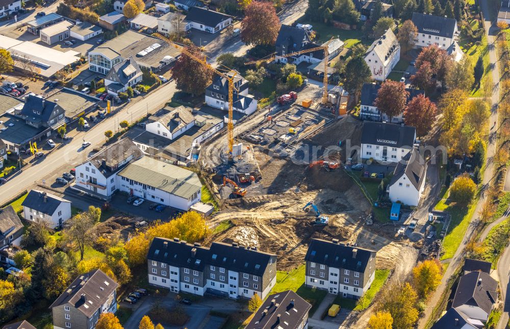 Schmallenberg from above - Construction site from the construction of a senior and age-appropriate residential complex Weitblick Hohe Fohr in Schmallenberg at Sauerland in the state North Rhine-Westphalia, Germany