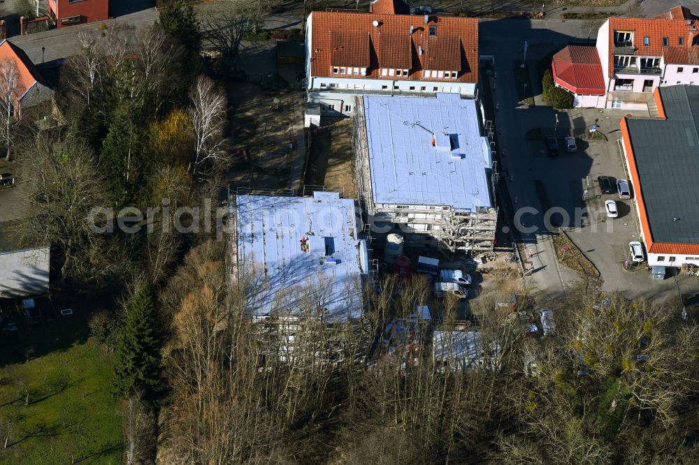 Werneuchen from above - Construction site from the construction of a senior and age-appropriate residential complex on street Breite Strasse in Werneuchen in the state Brandenburg, Germany