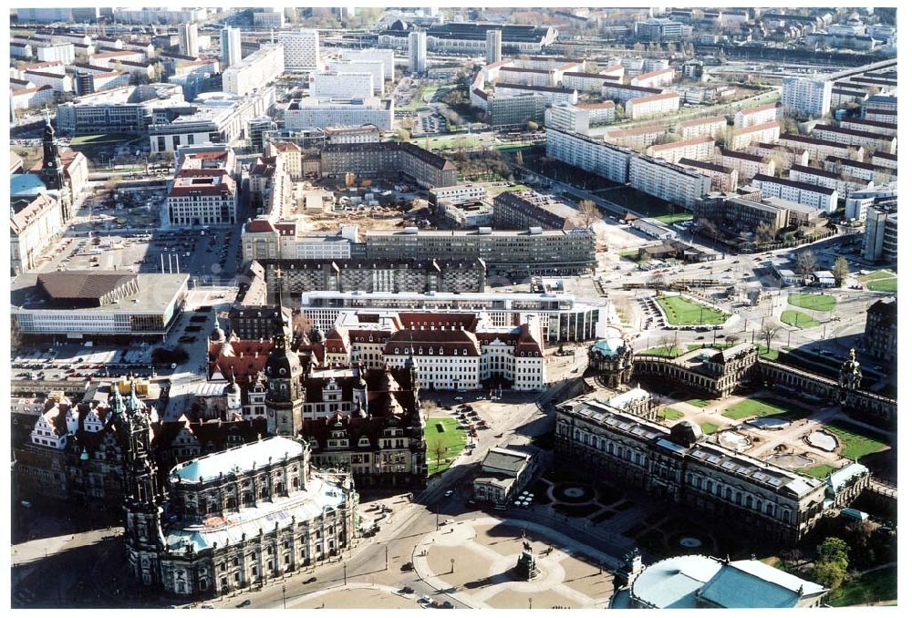 Aerial image Dresden / Sachsen - Baustelle der Altmarkt-Galerie der ECE in der Dresdner Innenstadt.