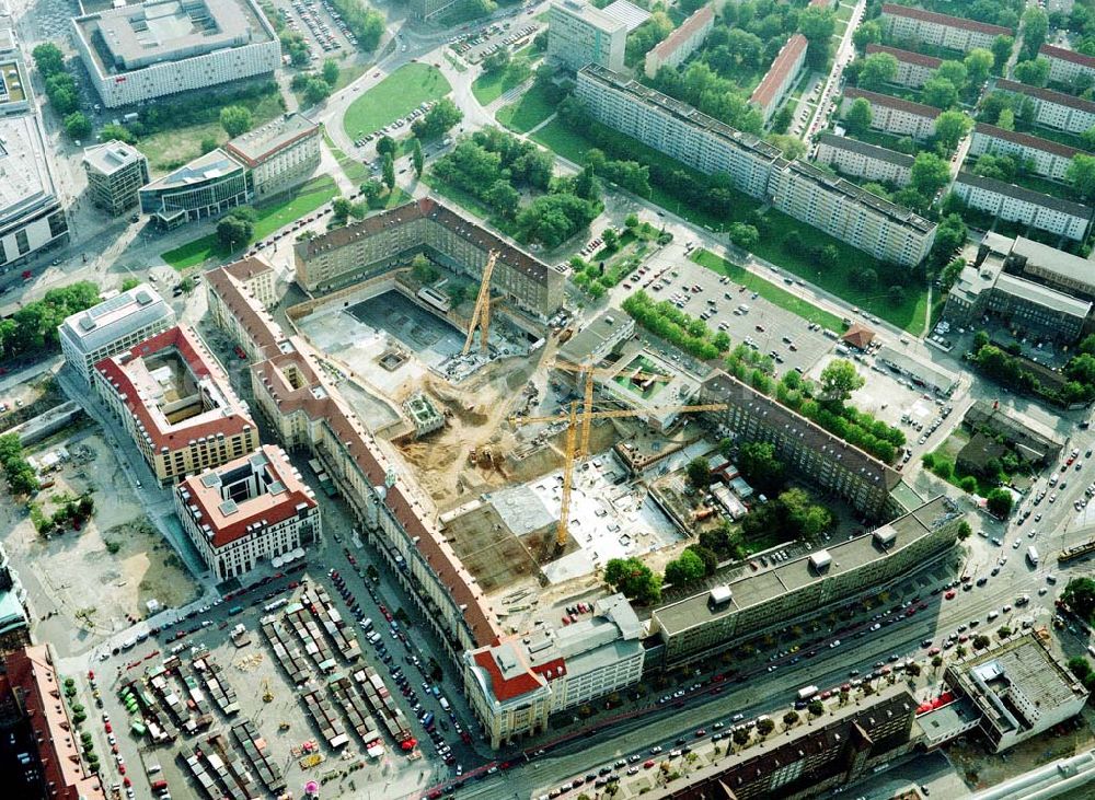 Aerial image Dresden / Sachsen - Baustelle der Altmarkt-Galerie der ECE in der Dresdner Innenstadt.