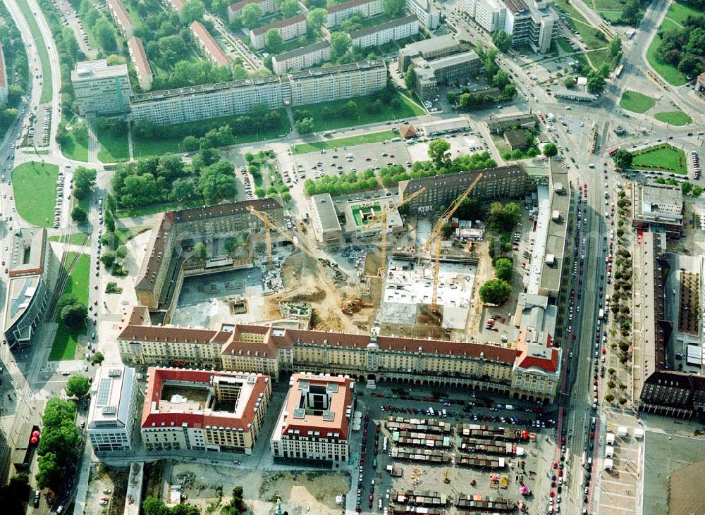 Aerial photograph Dresden / Sachsen - Baustelle der Altmarkt-Galerie der ECE in der Dresdner Innenstadt.