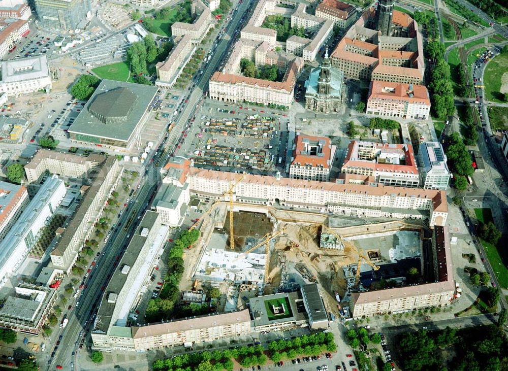 Aerial image Dresden / Sachsen - Baustelle der Altmarkt-Galerie der ECE in der Dresdner Innenstadt.