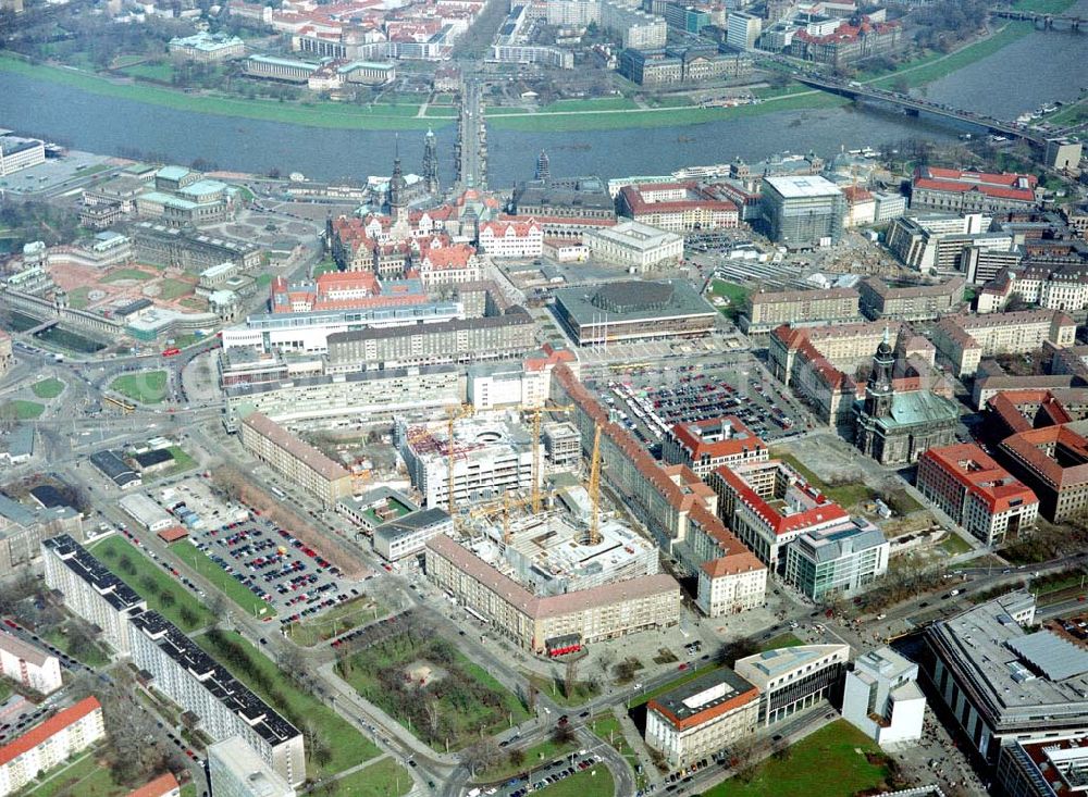 Aerial image Dresden - Baustelle der Altmarkt-Galerie der ECE in der Dresdner Innenstadt.