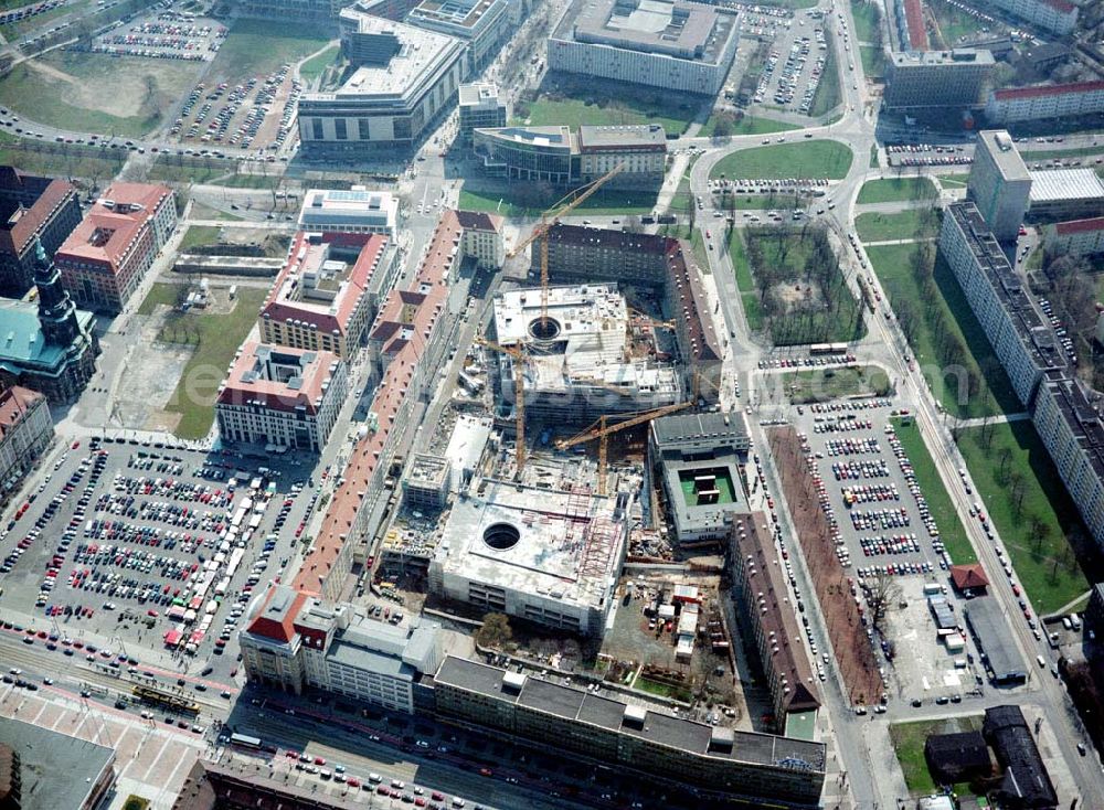 Aerial image Dresden - Baustelle der Altmarkt-Galerie der ECE in der Dresdner Innenstadt.