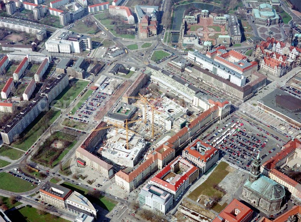 Aerial image Dresden - Baustelle der Altmarkt-Galerie der ECE in der Dresdner Innenstadt.