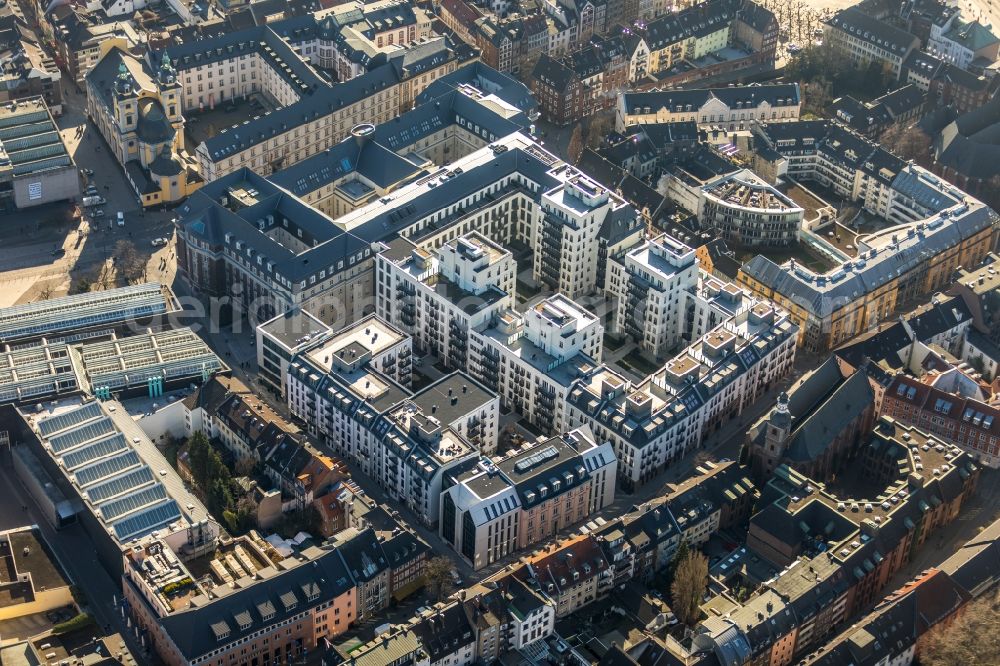 Aerial image Düsseldorf - Construction for the reconstruction and expansion of the old buildings listed building the formerly curt on Muehlenstrasse in Duesseldorf in the state North Rhine-Westphalia