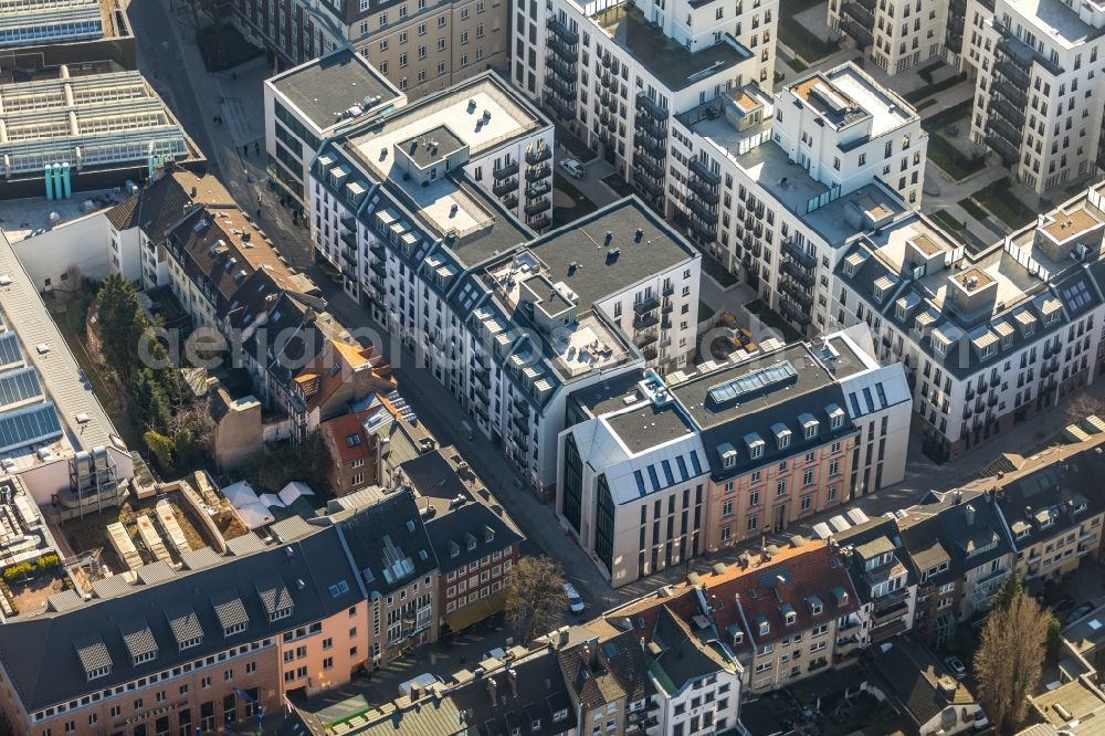 Aerial photograph Düsseldorf - Construction for the reconstruction and expansion of the old buildings listed building the formerly curt on Muehlenstrasse in Duesseldorf in the state North Rhine-Westphalia