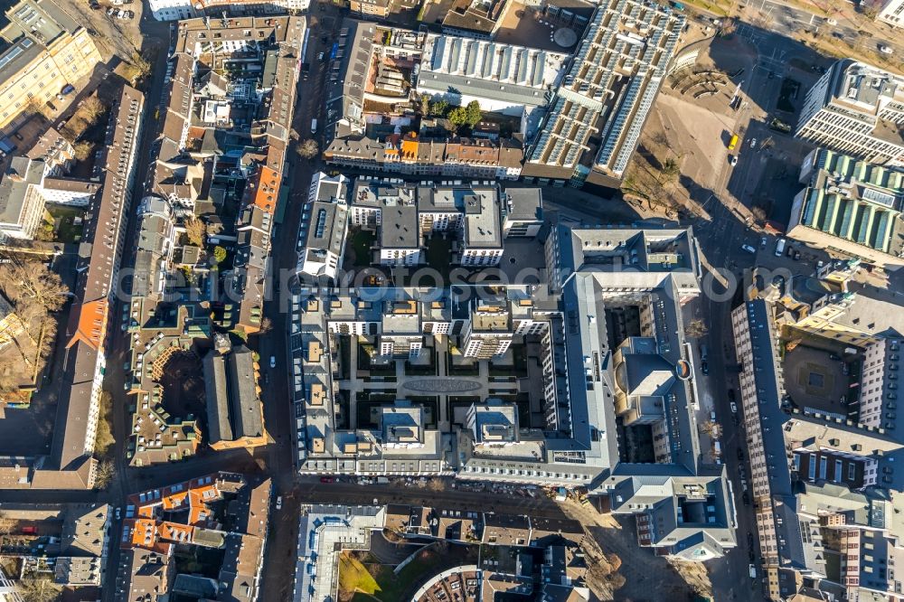 Aerial photograph Düsseldorf - Construction for the reconstruction and expansion of the old buildings listed building the formerly curt on Muehlenstrasse in Duesseldorf in the state North Rhine-Westphalia