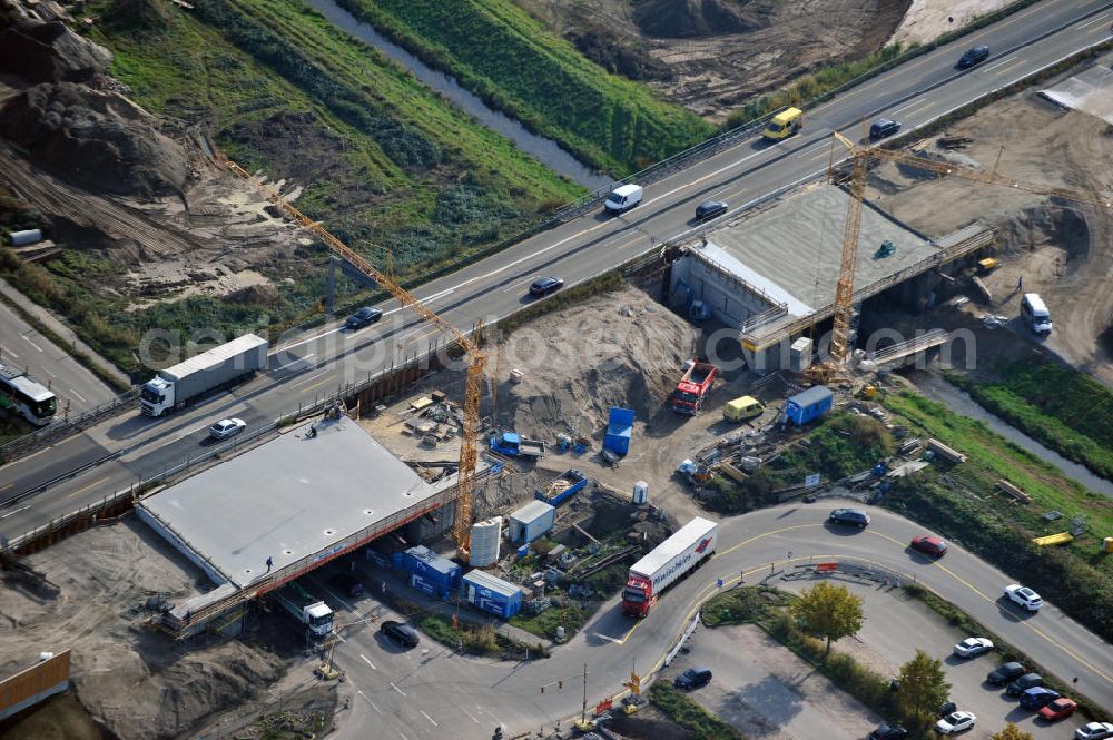 Achern from above - Baustelle Autobahn A 5 bei Achern für einen sechsstreifigen Ausbau durch das Wolfgang Gerbere Konsortium Via Solutions Südwest. Bauausführung erfolgt durch die Arbeitsgemeinschaft / ARGE VCS BAB A5, ein Zusammenschluß der Firmen EUROVIA, F. Kirchhoff Straßenbau und Reif Bauunternehmung. Hier die Anschlussstelle AS Achern Construction area at the freeway / motorway A 5 for a 6-streaky removal.