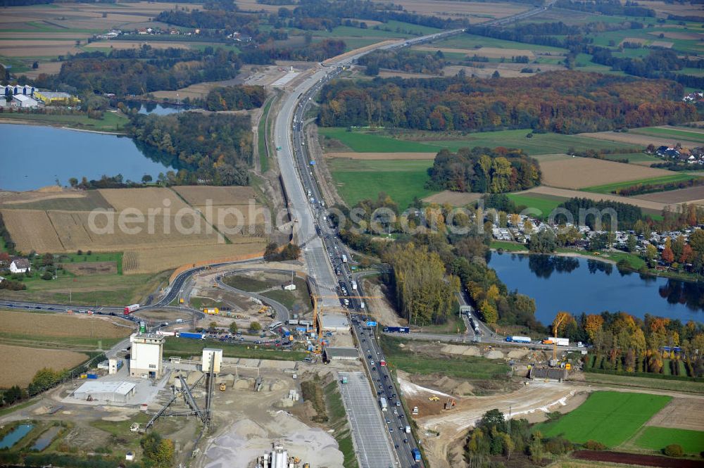 Aerial image Achern - Baustelle Autobahn A 5 bei Achern für einen sechsstreifigen Ausbau durch das Wolfgang Gerbere Konsortium Via Solutions Südwest. Bauausführung erfolgt durch die Arbeitsgemeinschaft / ARGE VCS BAB A5, ein Zusammenschluß der Firmen EUROVIA, F. Kirchhoff Straßenbau und Reif Bauunternehmung. Hier die Anschlussstelle AS Achern Construction area at the freeway / motorway A 5 for a 6-streaky removal.