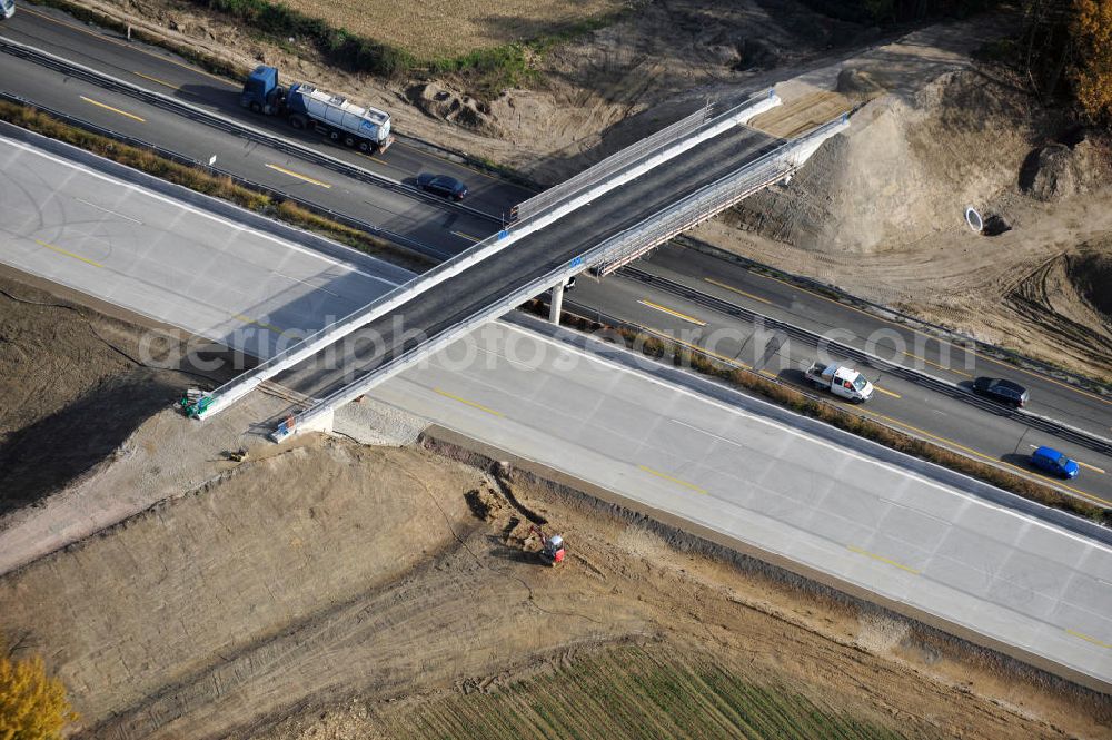 Achern from above - Baustelle Autobahn A 5 bei Achern für einen sechsstreifigen Ausbau durch das Wolfgang Gerbere Konsortium Via Solutions Südwest. Bauausführung erfolgt durch die Arbeitsgemeinschaft / ARGE VCS BAB A5, ein Zusammenschluß der Firmen EUROVIA, F. Kirchhoff Straßenbau und Reif Bauunternehmung. Hier die Anschlussstelle AS Achern Construction area at the freeway / motorway A 5 for a 6-streaky removal.