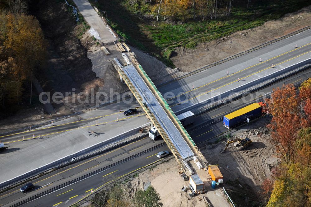 Aerial image Offenburg - Baustelle Autobahn A 5 bei Offenburg für einen sechsstreifigen Ausbau durch das Wolfgang Gerbere Konsortium Via Solutions Südwest. Bauausführung erfolgt durch die Arbeitsgemeinschaft / ARGE VCS BAB A5, ein Zusammenschluß der Firmen EUROVIA, F. Kirchhoff Straßenbau und Reif Bauunternehmung. Construction area at the freeway / motorway A 5 for a 6-streaky removal.