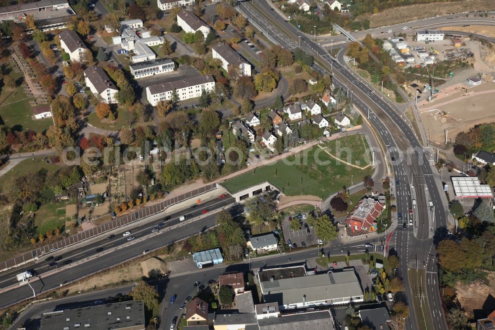 Mainz from above - The construction site for the new building of the motorway tunnel of the A60 motorway in the Hechtheim district in Mainz in Rhineland-Palatinate