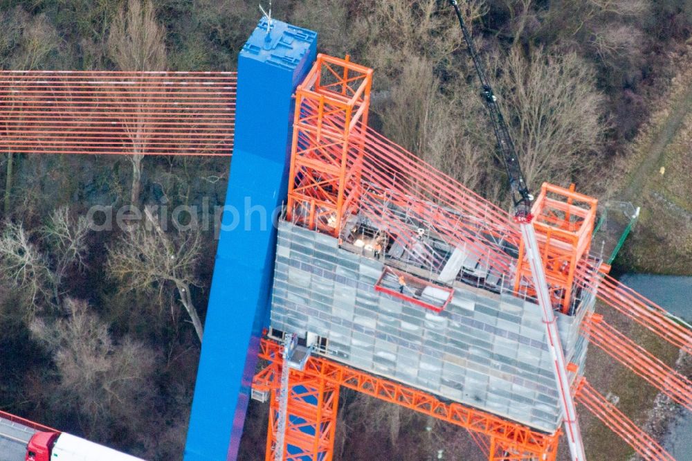 Aerial image Hockenheim - Reconstruction site for the highway bridge in the motorway A 61 crossing the river rhinen in Hockenheim in the state Baden-Wurttemberg, Germany